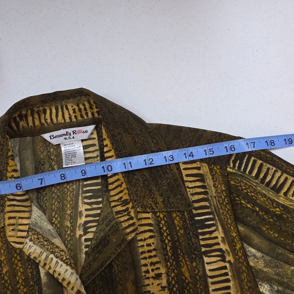 Vintage Beverly Rose USA Women Large Olive Green Gold Patterned Button Up Blouse - Picture 6 of 7